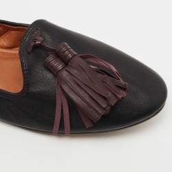 Pre Owned Lanvin Black Leather Tassel Scrunch Smoking Slippers Size 38