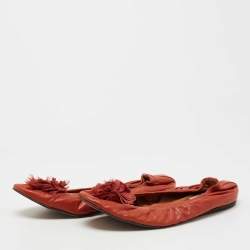Pre Owned Lanvin Orange Leather Scrunch Ballet Flats Size 40