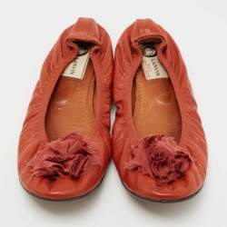 Pre Owned Lanvin Orange Leather Scrunch Ballet Flats Size 40