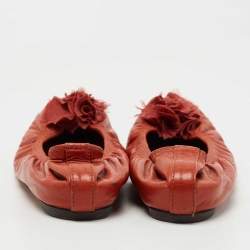 Pre Owned Lanvin Orange Leather Scrunch Ballet Flats Size 40