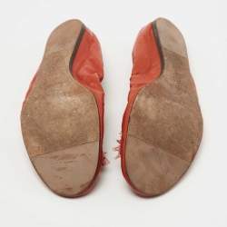 Pre Owned Lanvin Orange Leather Scrunch Ballet Flats Size 40