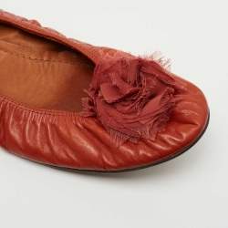 Pre Owned Lanvin Orange Leather Scrunch Ballet Flats Size 40