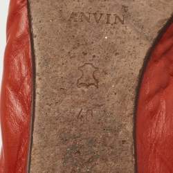 Pre Owned Lanvin Orange Leather Scrunch Ballet Flats Size 40