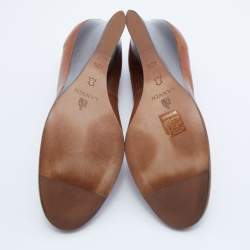 Pre Owned Lanvin Brown Leather Scrunch Wedge Pumps Size 40.5