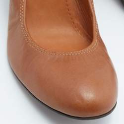 Pre Owned Lanvin Brown Leather Scrunch Wedge Pumps Size 40.5