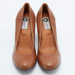 Pre Owned Lanvin Brown Leather Scrunch Wedge Pumps Size 40.5