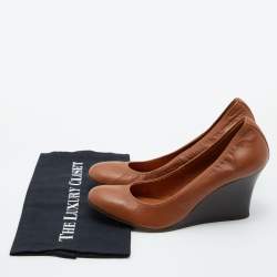 Pre Owned Lanvin Brown Leather Scrunch Wedge Pumps Size 40.5
