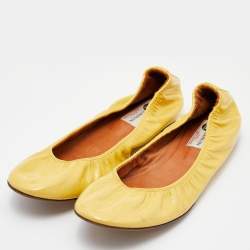Pre Owned Lanvin Yellow Patent Leather Scrunch Ballet Flats Size 41