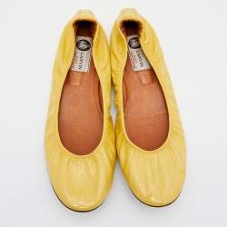 Pre Owned Lanvin Yellow Patent Leather Scrunch Ballet Flats Size 41