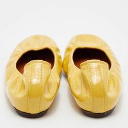 Pre Owned Lanvin Yellow Patent Leather Scrunch Ballet Flats Size 41