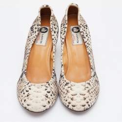 Lanvin Beige/Brown Python Print Canvas Pumps Size 41