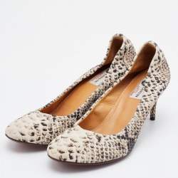 Lanvin Beige/Brown Python Print Canvas Pumps Size 41