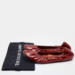 Pre Owned Lanvin Rust Brown Patent Leather Scrunch Ballet Flats Size 41