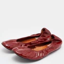 Pre Owned Lanvin Rust Brown Patent Leather Scrunch Ballet Flats Size 41