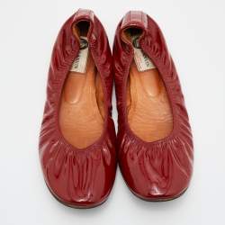 Pre Owned Lanvin Rust Brown Patent Leather Scrunch Ballet Flats Size 41