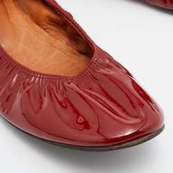 Pre Owned Lanvin Rust Brown Patent Leather Scrunch Ballet Flats Size 41