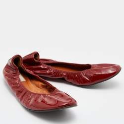 Pre Owned Lanvin Rust Brown Patent Leather Scrunch Ballet Flats Size 41