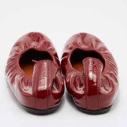 Pre Owned Lanvin Rust Brown Patent Leather Scrunch Ballet Flats Size 41
