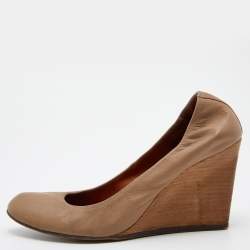 Pre Owned Lanvin Beige Leather Wedge Pumps Size 40