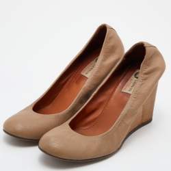 Pre Owned Lanvin Beige Leather Wedge Pumps Size 40