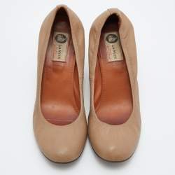 Pre Owned Lanvin Beige Leather Wedge Pumps Size 40