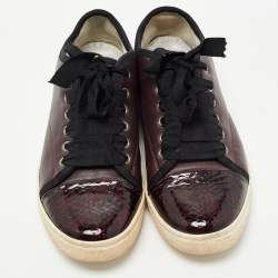 Lanvin Burgundy Leather and Embossed Python Cap Toe Low Top Sneakers Size 37