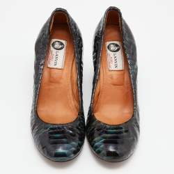 Lanvin Green Python Embossed Leather Wedge Pumps Size 37
