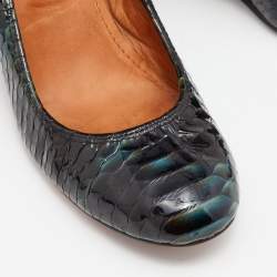 Lanvin Green Python Embossed Leather Wedge Pumps Size 37