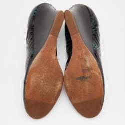 Lanvin Green Python Embossed Leather Wedge Pumps Size 37