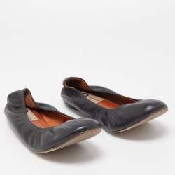 Pre Owned Lanvin Black Leather Scrunch Ballet Flats Size 38