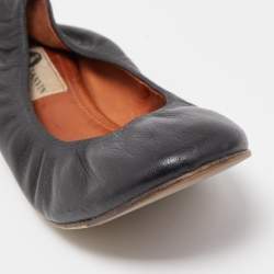 Pre Owned Lanvin Black Leather Scrunch Ballet Flats Size 38