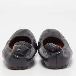 Pre Owned Lanvin Black Leather Scrunch Ballet Flats Size 38