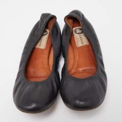 Pre Owned Lanvin Black Leather Scrunch Ballet Flats Size 38