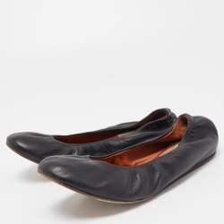 Pre Owned Lanvin Black Leather Scrunch Ballet Flats Size 38