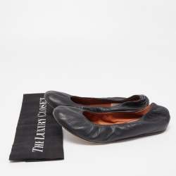 Pre Owned Lanvin Black Leather Scrunch Ballet Flats Size 38