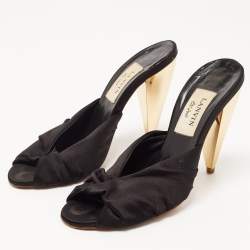 Lanvin Black Satin Pleated Open Toe Mules Size 37.5