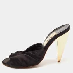 Lanvin Black Satin Pleated Open Toe Mules Size 37.5