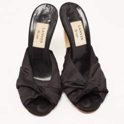 Lanvin Black Satin Pleated Open Toe Mules Size 37.5