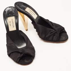 Lanvin Black Satin Pleated Open Toe Mules Size 37.5