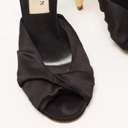 Lanvin Black Satin Pleated Open Toe Mules Size 37.5