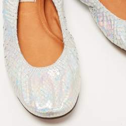 Pre Owned Lanvin Silver Python Embossed Leather Scrunch Ballet Flats Size 38.5