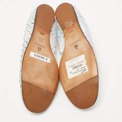 Pre Owned Lanvin Silver Python Embossed Leather Scrunch Ballet Flats Size 38.5