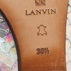 Pre Owned Lanvin Silver Python Embossed Leather Scrunch Ballet Flats Size 38.5