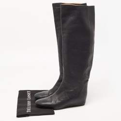Pre Owned Lanvin Black Leather Knee Length Boots Size 39