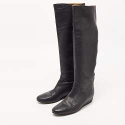 Pre Owned Lanvin Black Leather Knee Length Boots Size 39