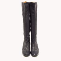 Pre Owned Lanvin Black Leather Knee Length Boots Size 39