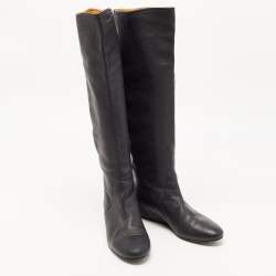 Pre Owned Lanvin Black Leather Knee Length Boots Size 39