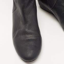 Pre Owned Lanvin Black Leather Knee Length Boots Size 39