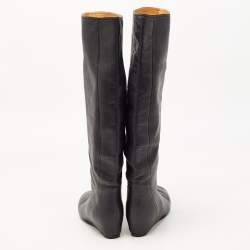 Pre Owned Lanvin Black Leather Knee Length Boots Size 39