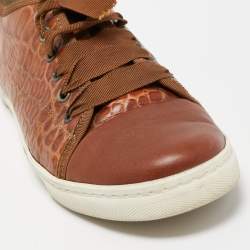 Pre Owned Lanvin Brown Embossed Croc and Leather Low Top Sneakers Size 39